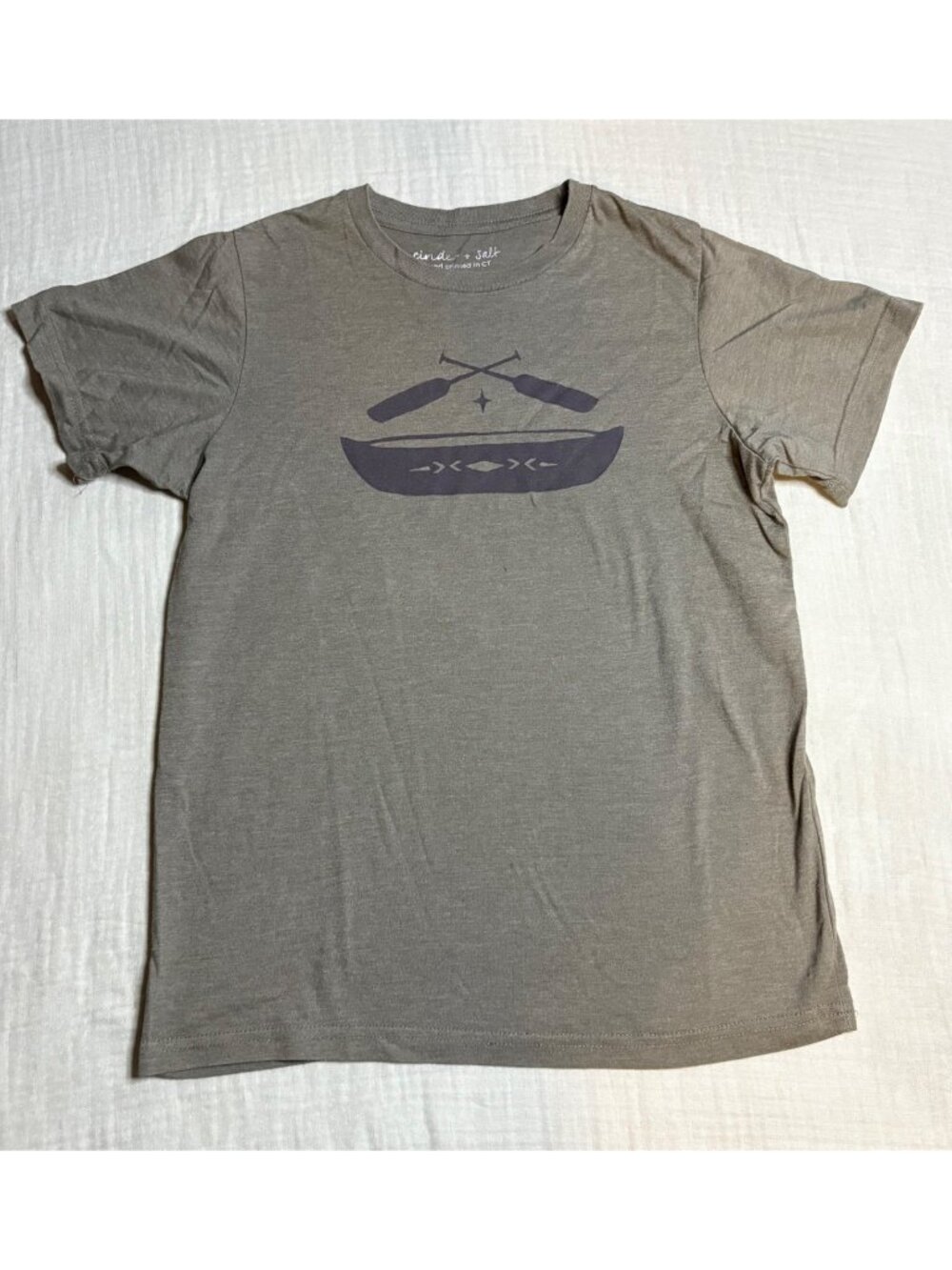 Cinder + Salt Canoe Graphic T-Shirt Gray Hand-Printed Cotton Blend Boys Medium